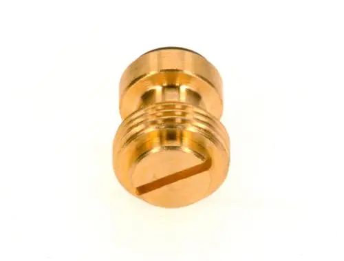 Verschluss aus Messing mit mittiger Nut und seitlichen Gewinden, typisches Element von Bosch für Dichtungen oder Befestigungen in technischen Anwendungen.